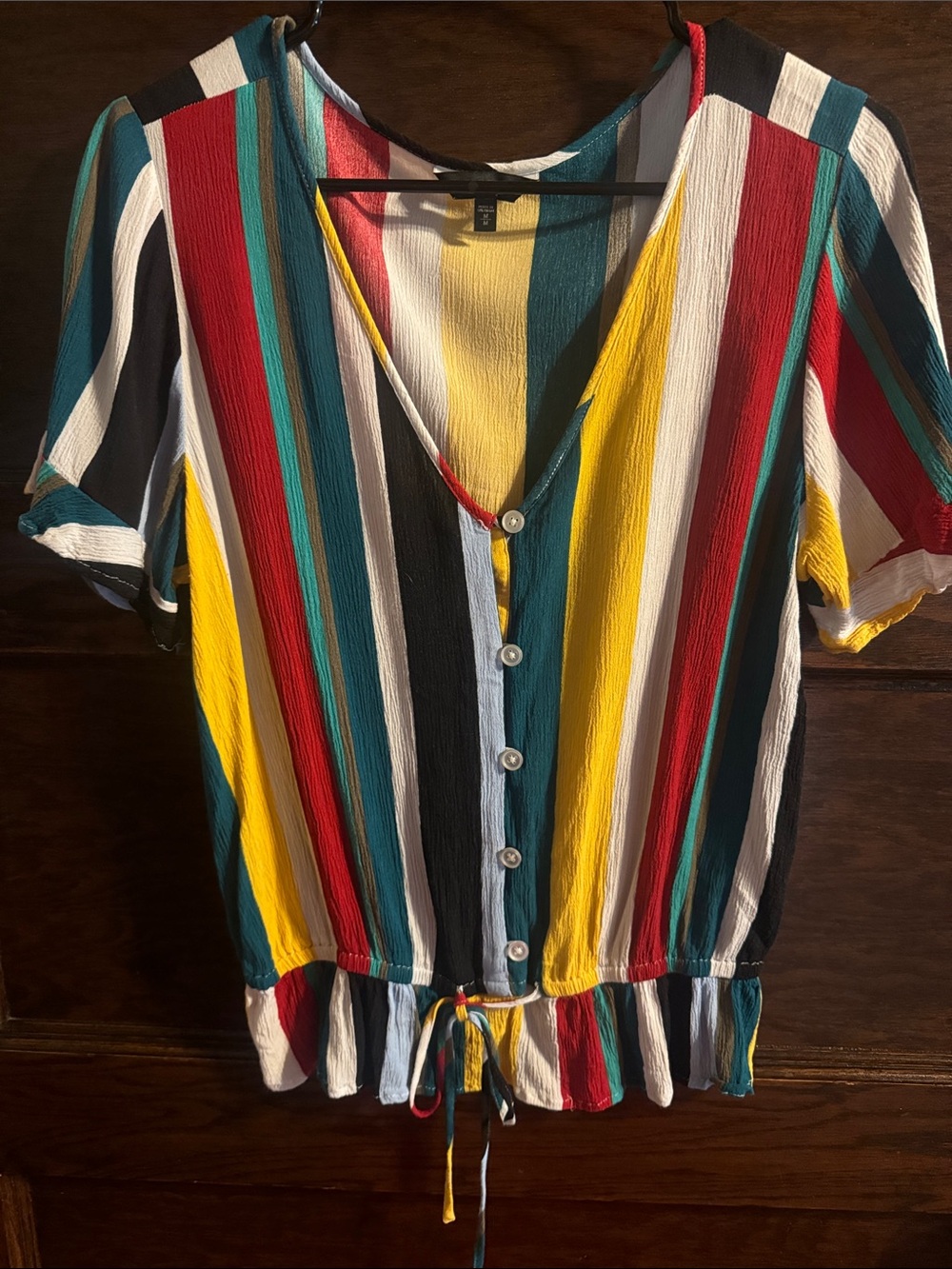 Express Multicolor Vertical Stripe Button-Front Top